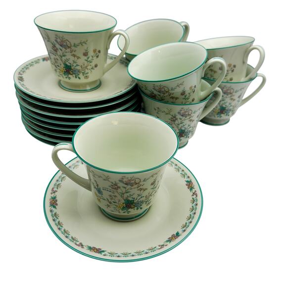 Vintage Noritake Japan Paradise Green 8223 W80 Footed Tea Cup & Saucer Set - Picture 11 of 13